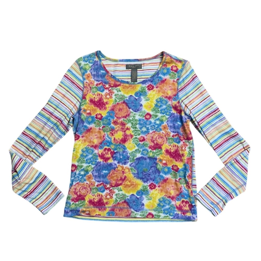 Floral Stripe Long Sleeve Top Multi‎ Color Whimsy Artsy m y2k boho